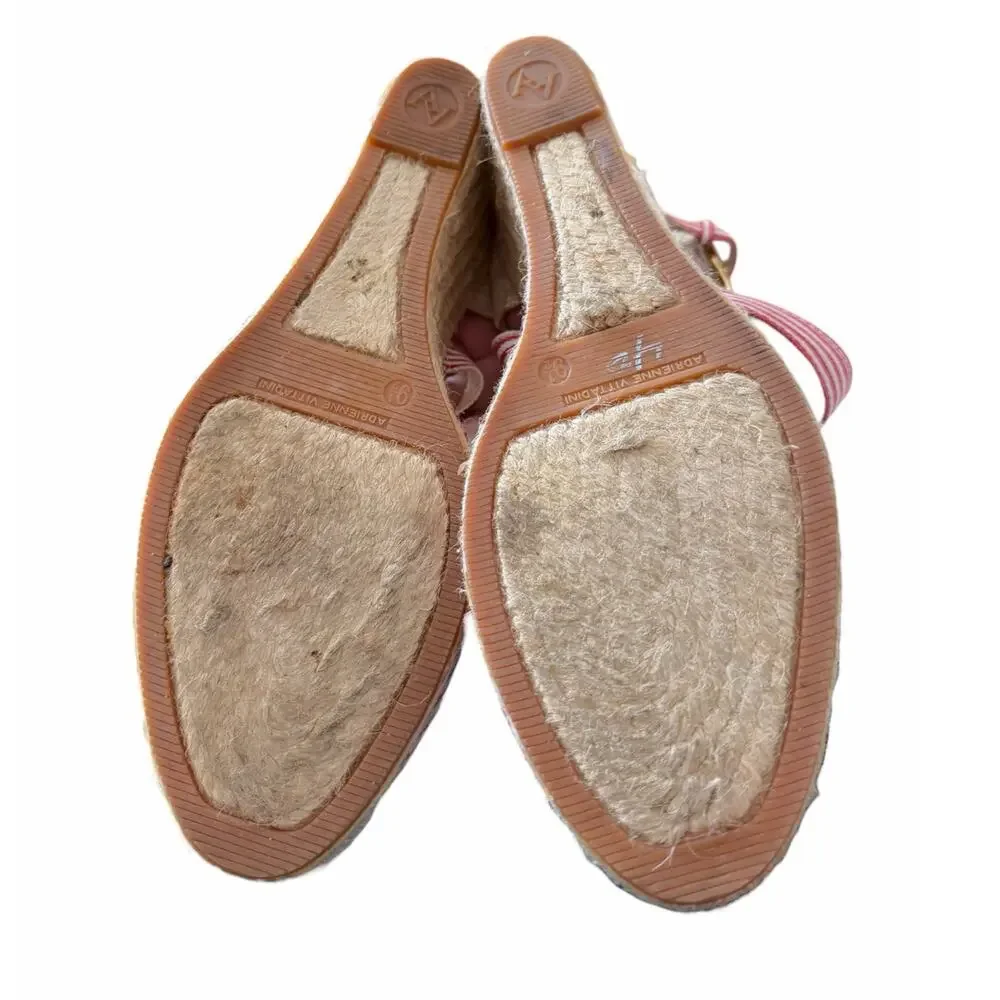 Adrienne Vittadini Brianna Red Striped Espadrille Wedge Sandal Women's 9.5